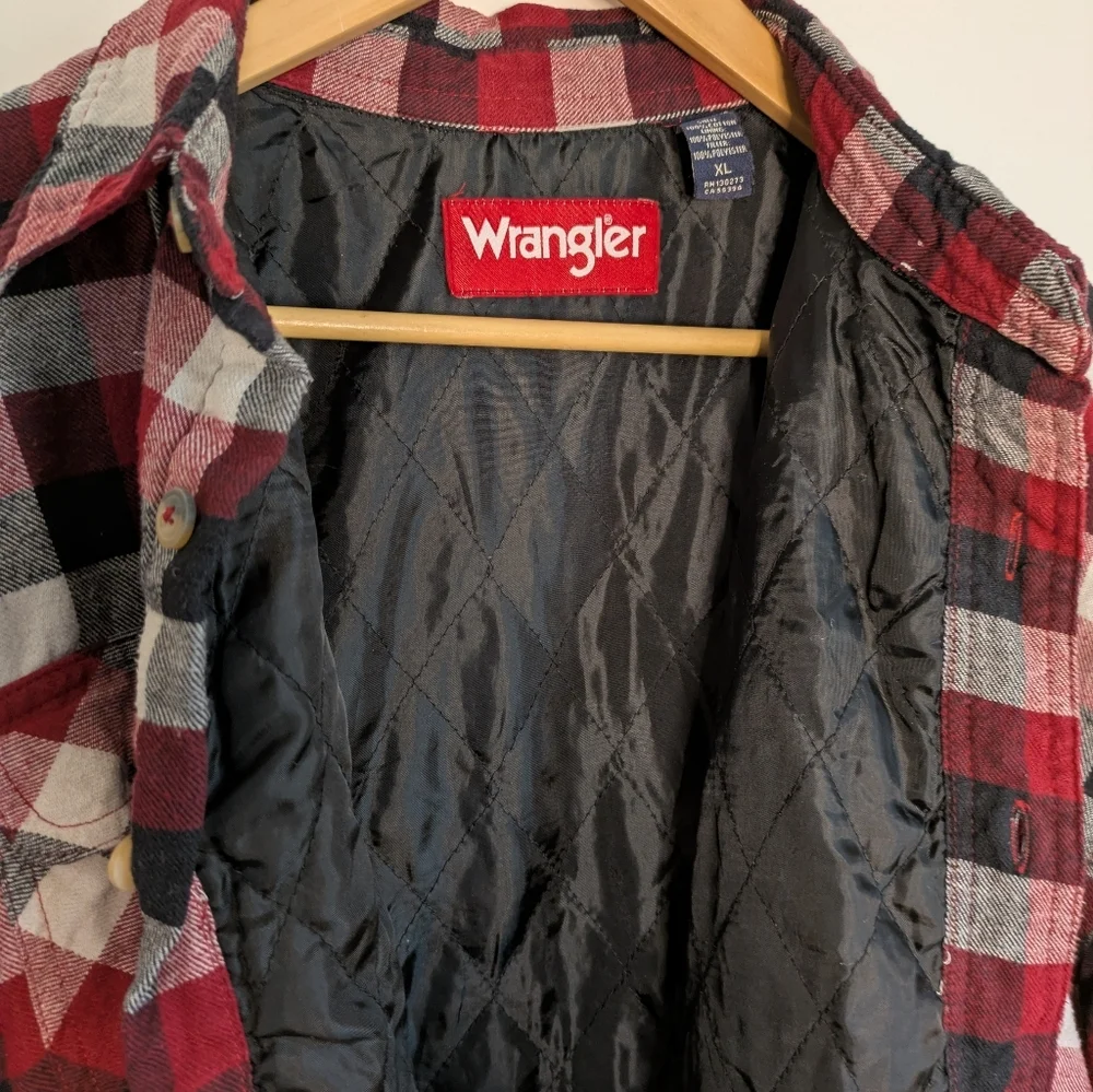 Wrangler Mens Checkered Plaid Flannel Lined Long Sleeve Button Up Shirt Size XL